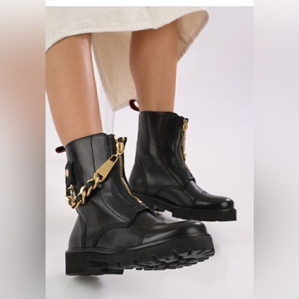Zadig & Voltaire Joe Cecilia leather combat moto boots with gold chain New - Picture 16 of 16